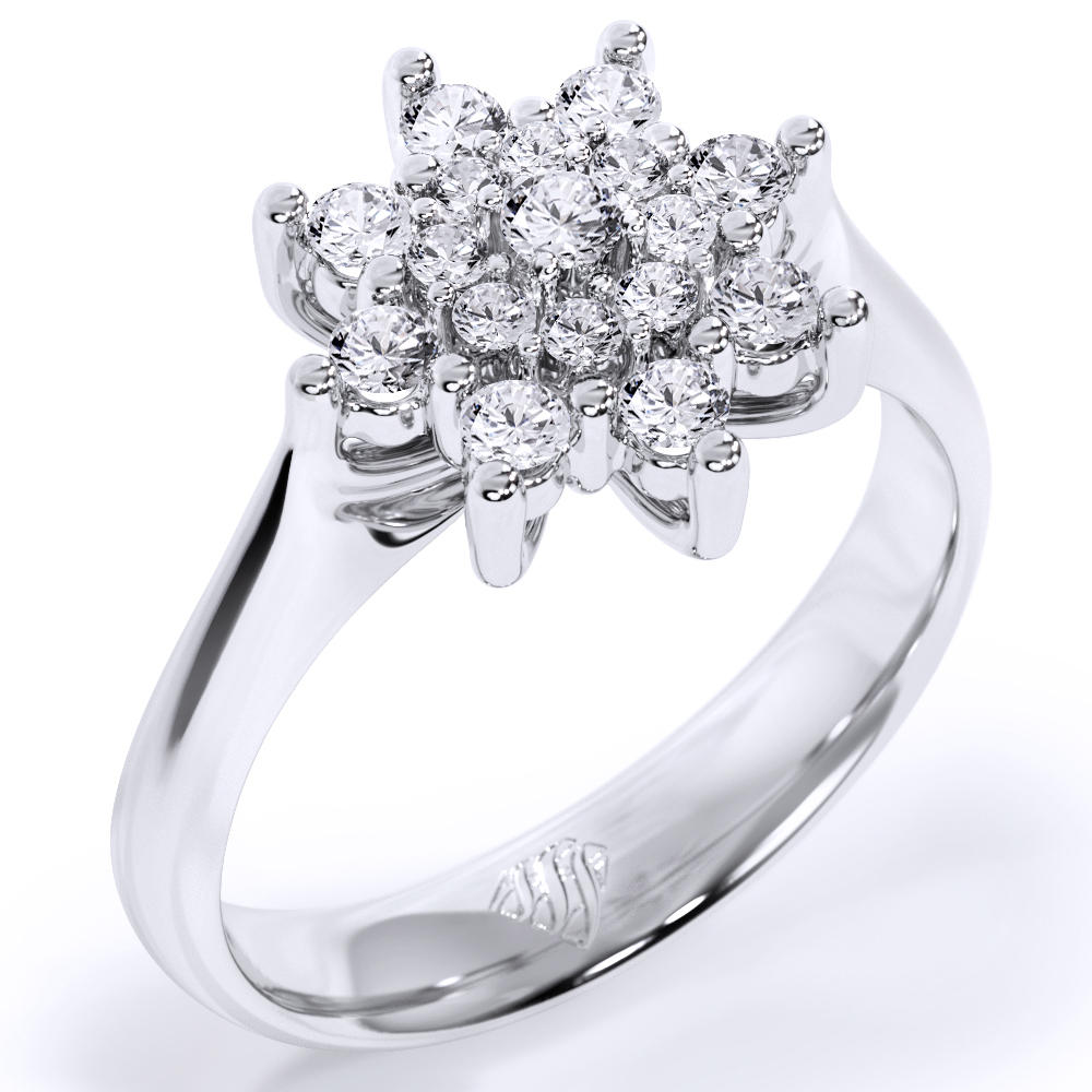 Amazing white gold flower ring with 17 diamonds FIRESC